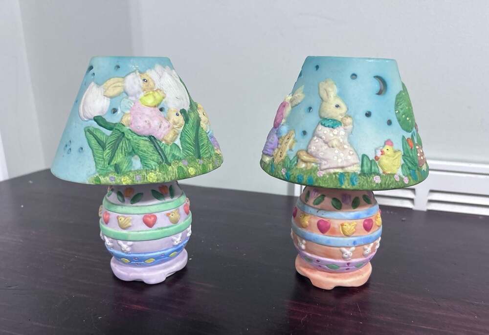 Vintage Figi Graphics 1993 Easter Rabbit Ceramic Accent Candle Lamp Shades
